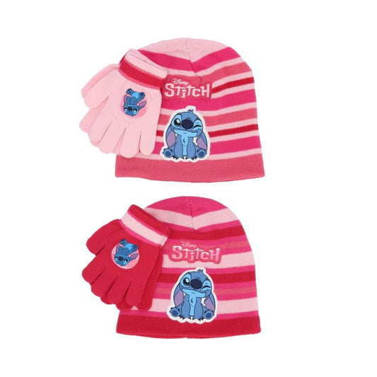 Stitch Pink Beanie And Gloves Set