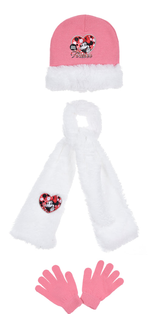Minnie Mouse Hat, Scarf And Gloves Set Pink/White