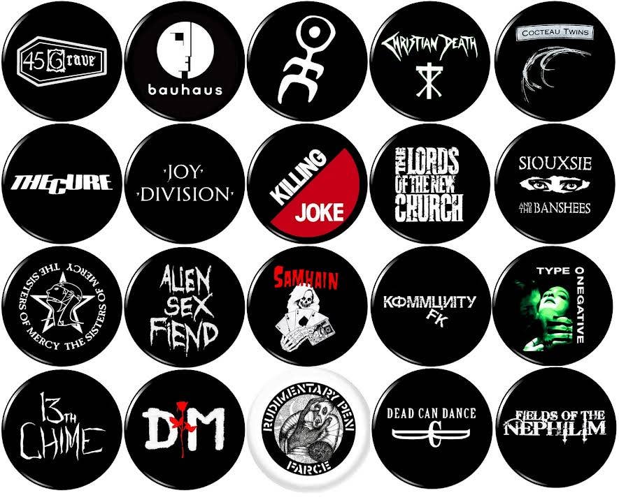 Goth Rock Bands x 20 1" inch (25mm) button pins