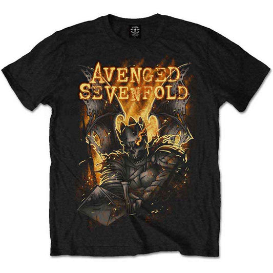 Black t-shirt with 'Avenged Sevenfold' logo and hail to the king design on a black background