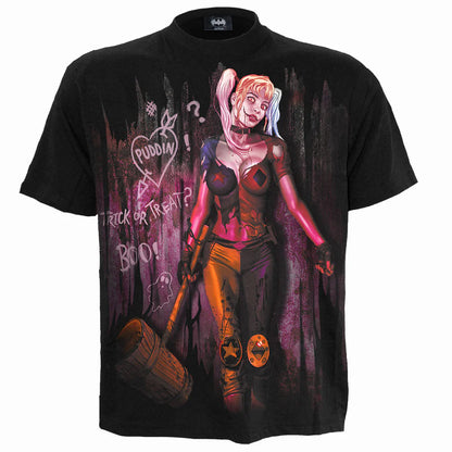 Harley Quinn "Trick or Treat" Adult T Shirt. Sizes S to 4XL