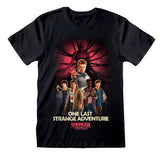 Black t-shirt with 'Stranger Things' graphic featuring characters and text with Vecna in the background