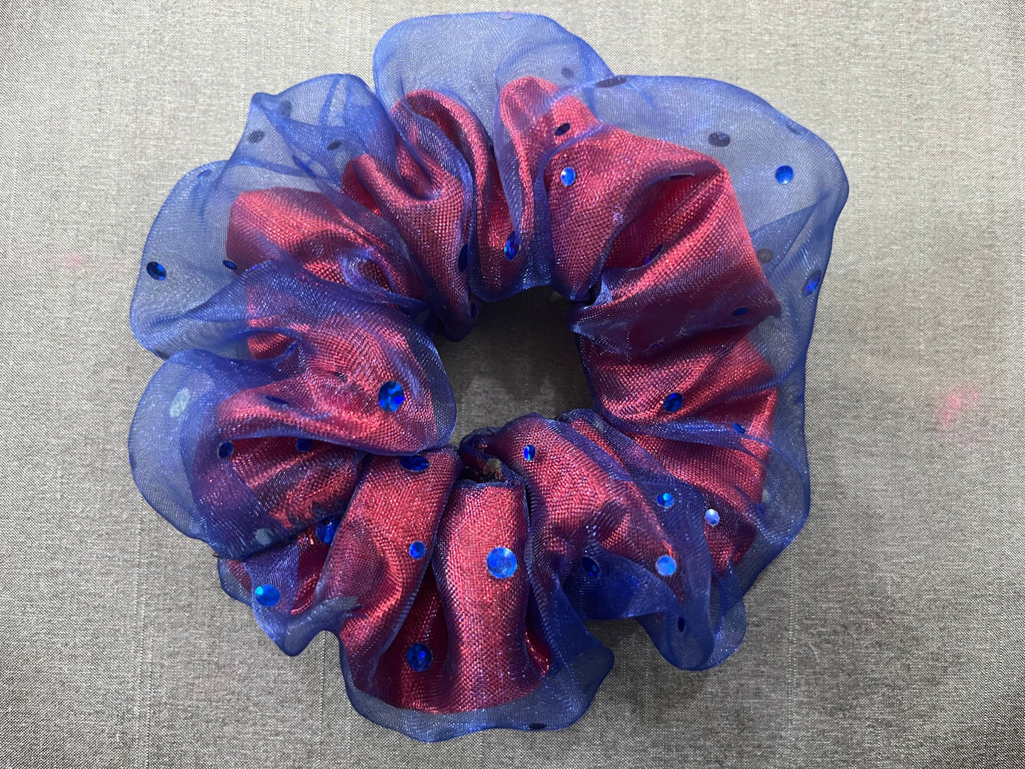 Red and Blue puff sparkle scrunchies