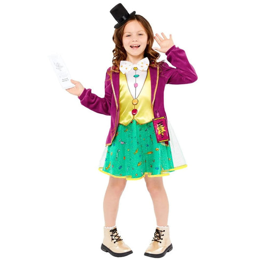 Girls Willy Wonka Costume With Cute Mini Top Hat