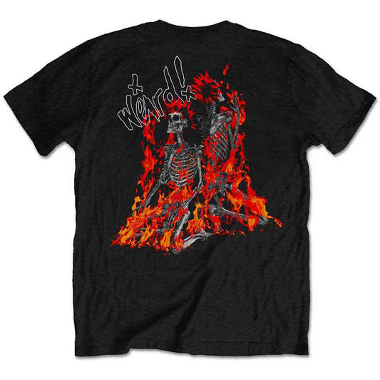 Yungblud Unisex T-Shirt "Weird Flaming Skeletons" Black. Back Print.