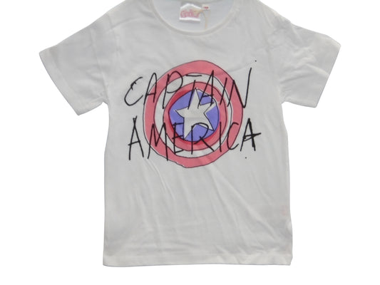 Boys Captain America White Organic Cotton T Shirt