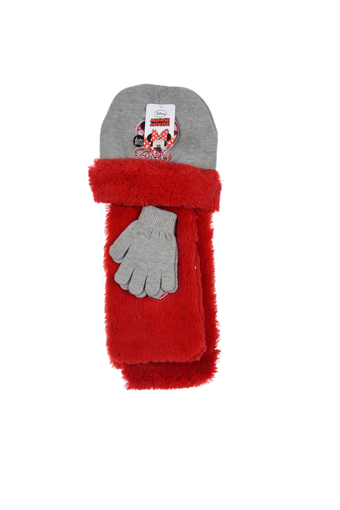 Minnie Mouse Hat, Scarf And Gloves Set Red/Grey