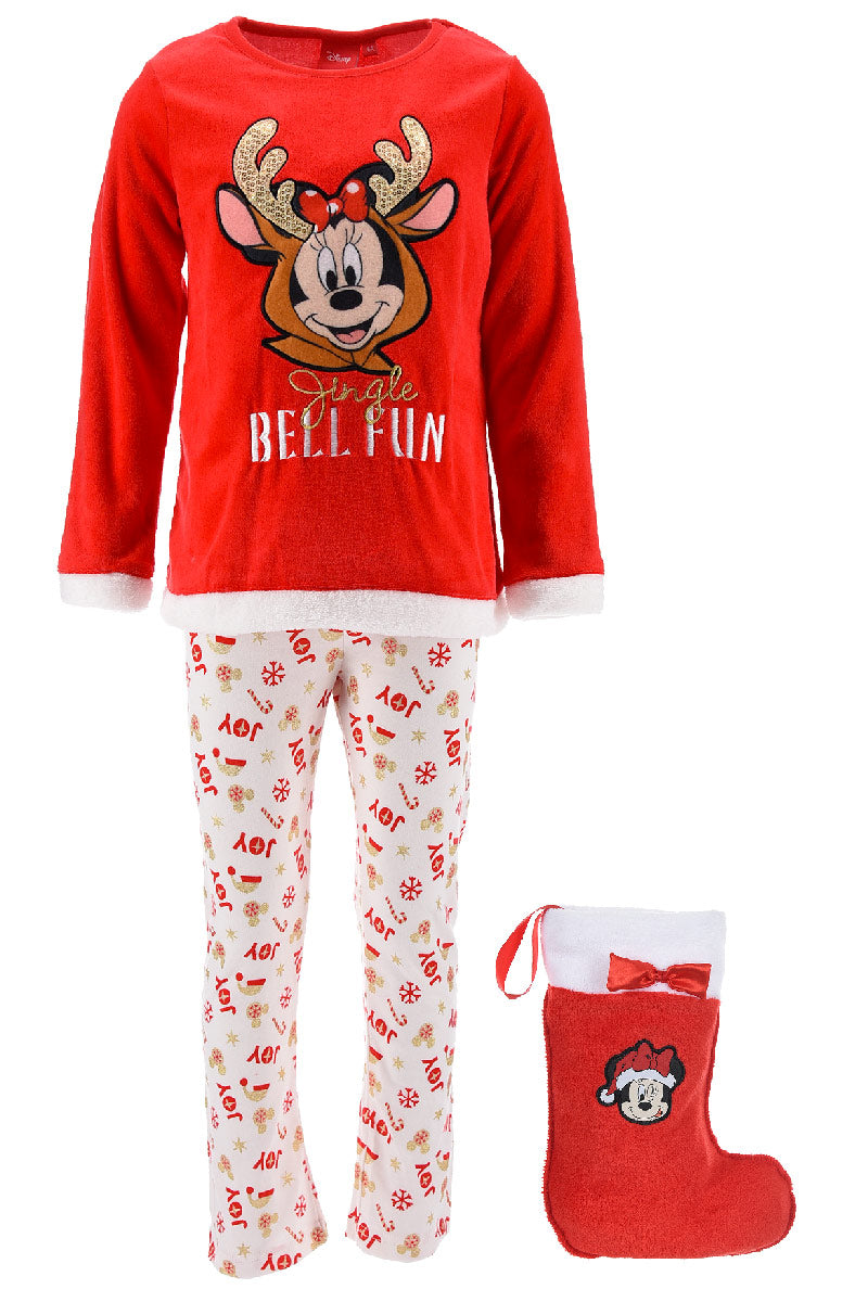 Red Minnie Mouse Christmas Pyjamas with Christmas Stocking