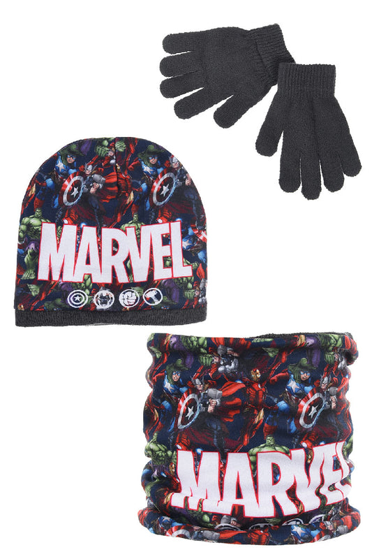 Marvel Avengers Kids 3pc Hat Snood & Gloves (Grey)