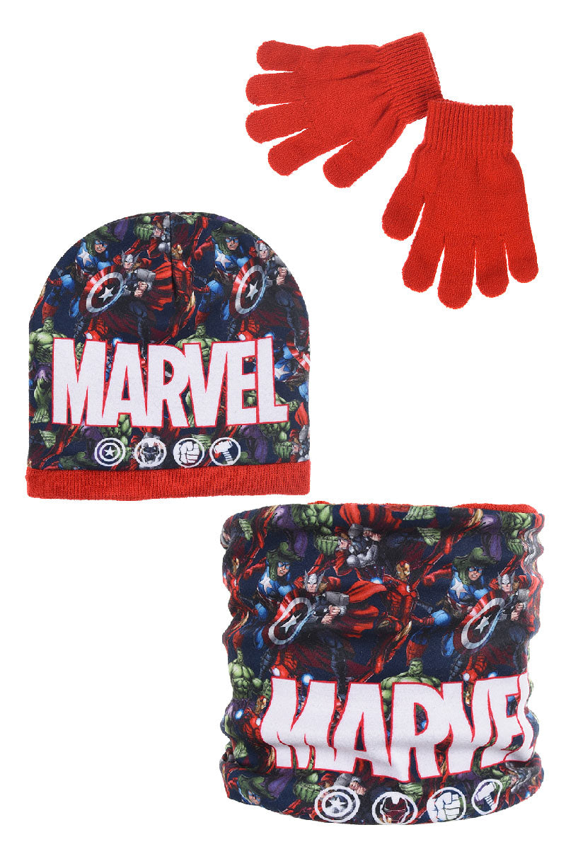 Marvel Avengers Kids 3pc Hat Snood & Gloves (Red)