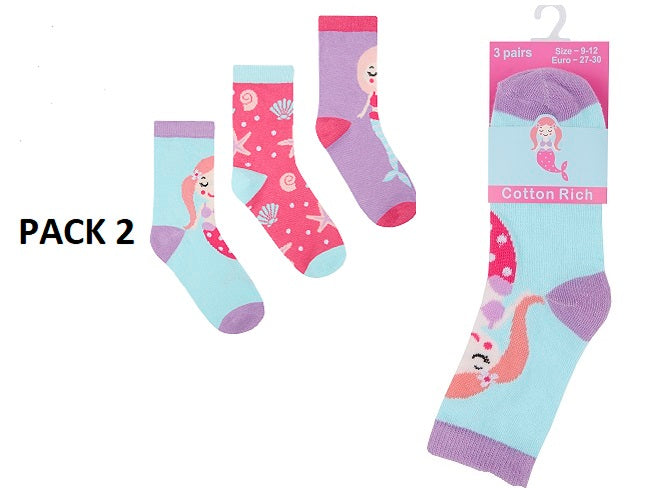 Girls Cotton Rich Mermaid Socks 3PK