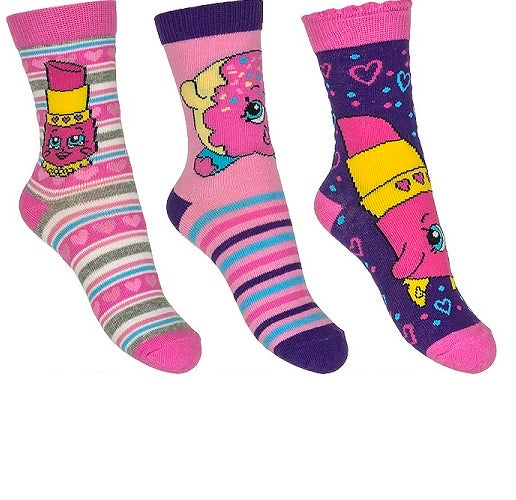 Shopkins Girls Socks 3pk Grey Stripe