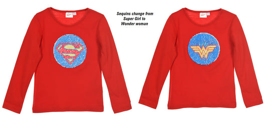 DC Super Hero Girls Long Sleeve T Shirt With Reversible Sequins