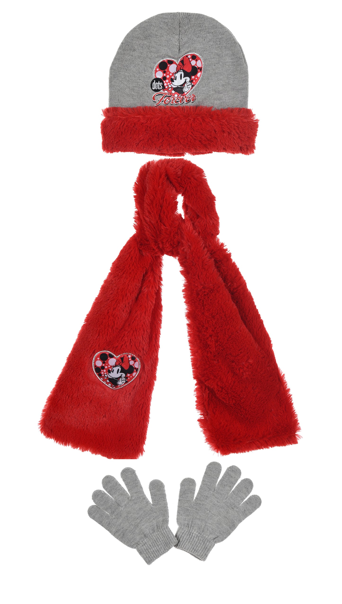 Minnie Mouse Hat, Scarf And Gloves Set Red/Grey