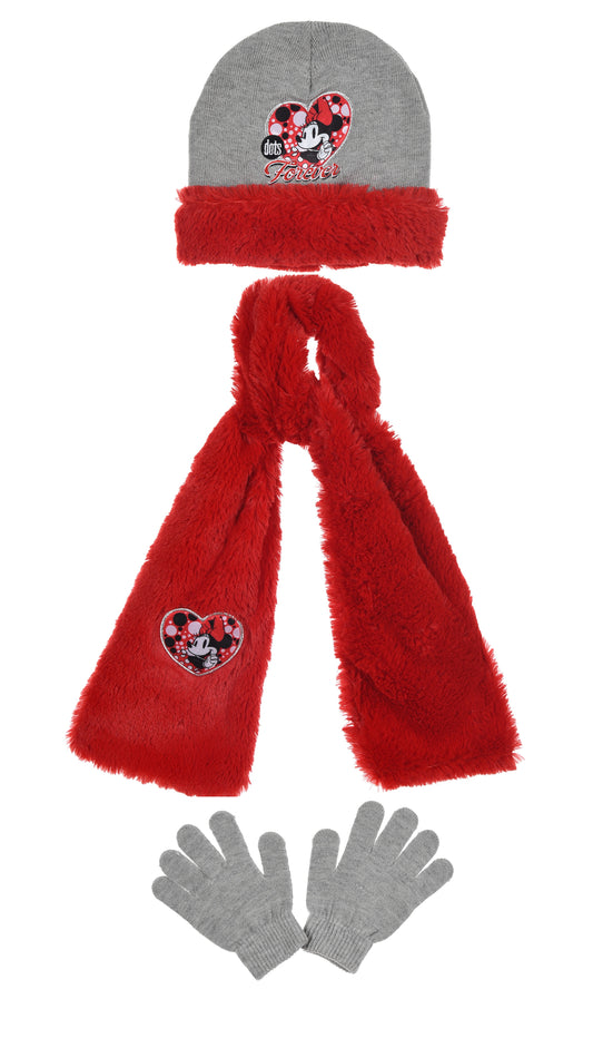 Minnie Mouse Hat, Scarf And Gloves Set Red/Grey