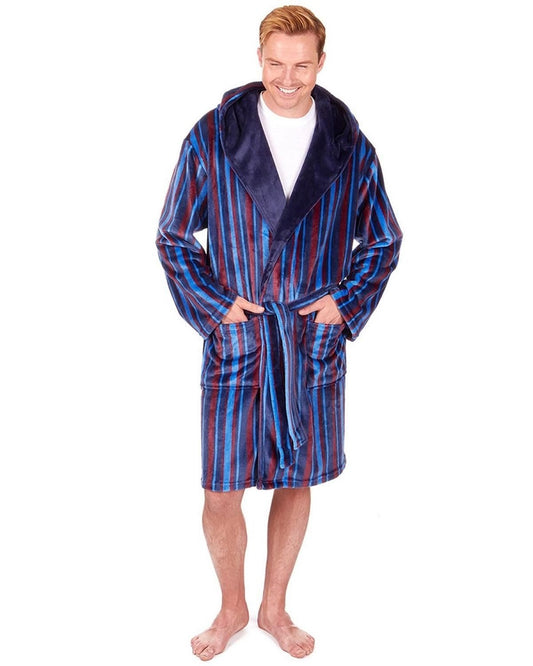 Men's Blue Striped Dressing Gown By Sleepy Joe's