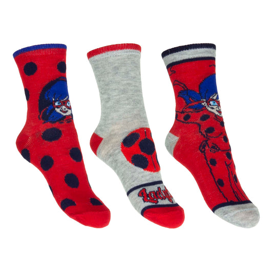 Girls Miraculous Lady Bug Socks 3 Pair Pack